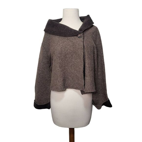ChiaraMente Wrap Sweater Womens Size Medium Button Wool Blend Brown Made in Ital - Picture 1 of 11